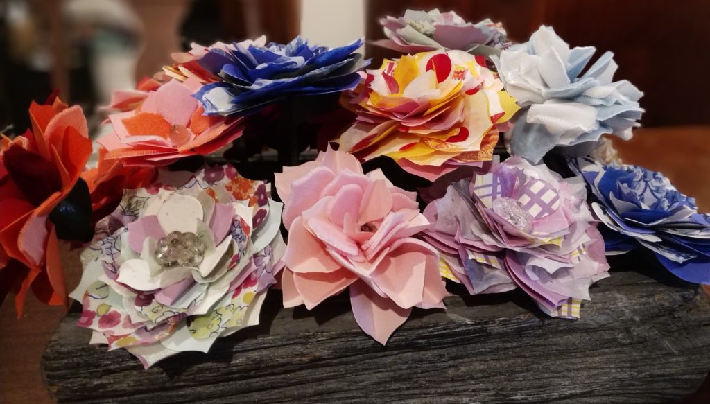 A bouquet of handmade flowers. Patterns and colors vary with different paper and material